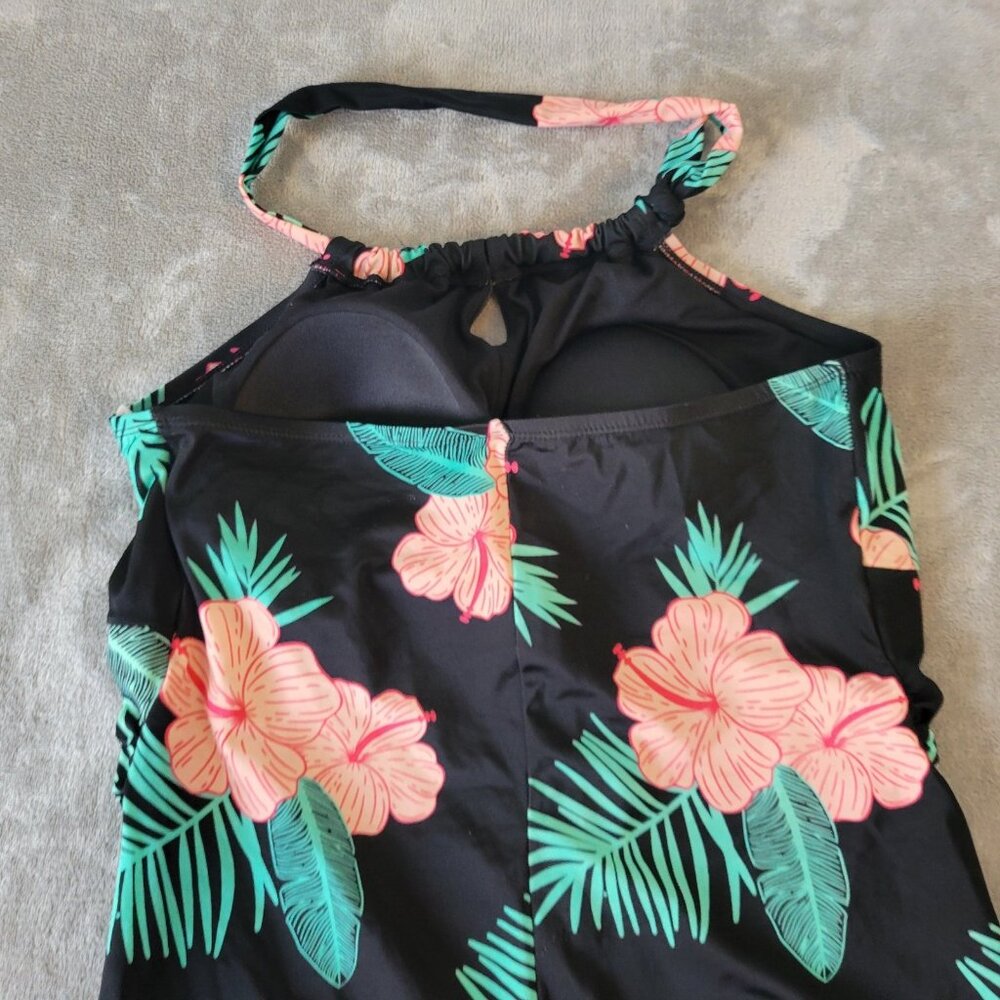 Crane Womens Swimsuit XXL Plus One Piece Halter Keyhole Pink Black FLO97E - Picture 5 of 12